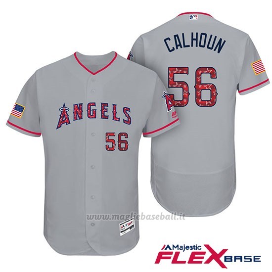 Maglia Baseball Uomo Los Angeles Angels 2017 Estrellas y Rayas Kole Calhoun Grigio Flex Base